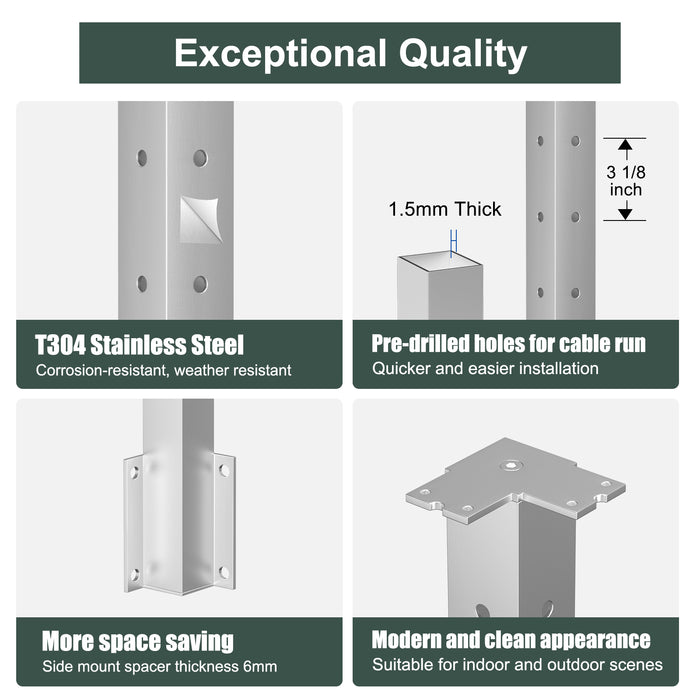 BLIKA 42" Level Drilled Brushed Stainless Side Mount Inner Corner Post
