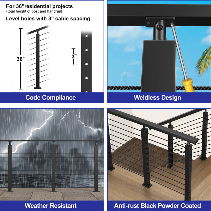 Blika36"x2"x2" Adjustable 25-35 Angle Cable Railing Post