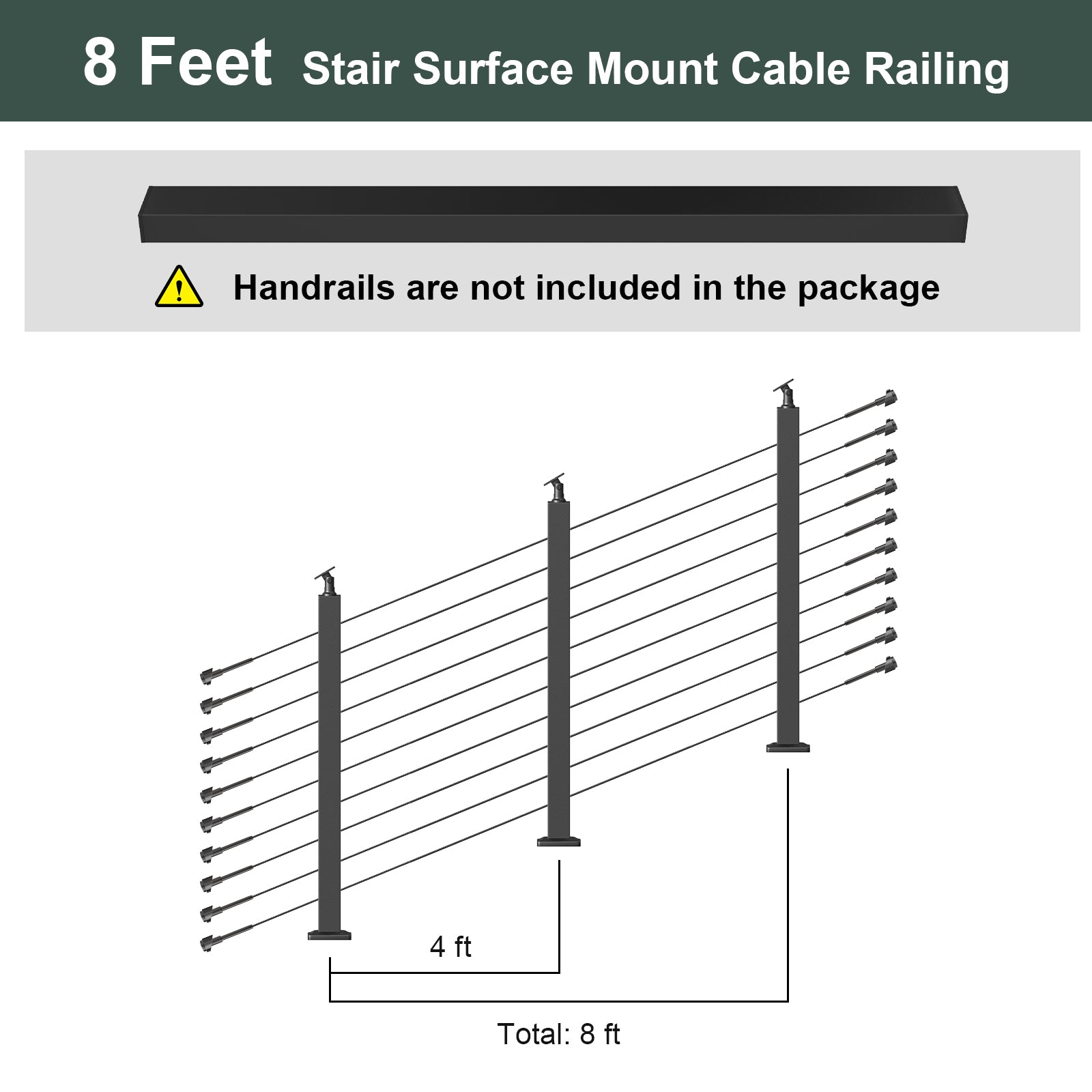 BLIKA 36'' Black Surface Mount Stair Cable Railing  DIY Kit（No Handrail）