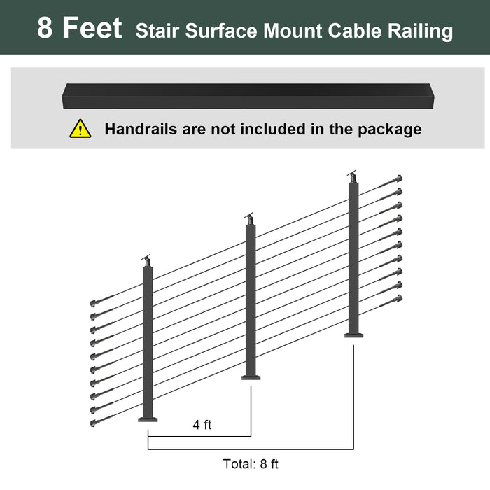 BLIKA 36'' Black Surface Mount Stair Cable Railing  DIY Kit（No Handrail）