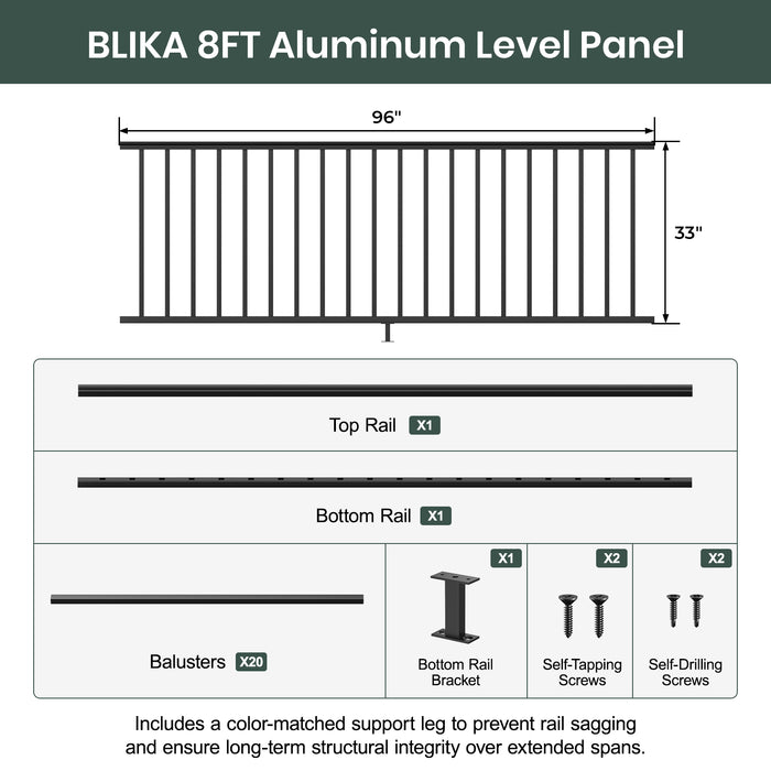 BLIKA 4FT/6FT/8FT Aluminum Level Railing Panel