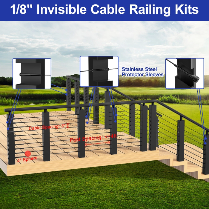 BLIKA Black Invisible Cable Railing Kit