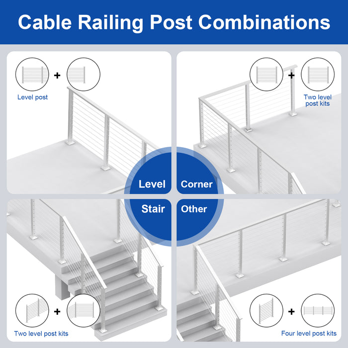 BLIKA 42" Brushed Stainless Steel Pre-Drilled Cable Railing Post for Level Installations