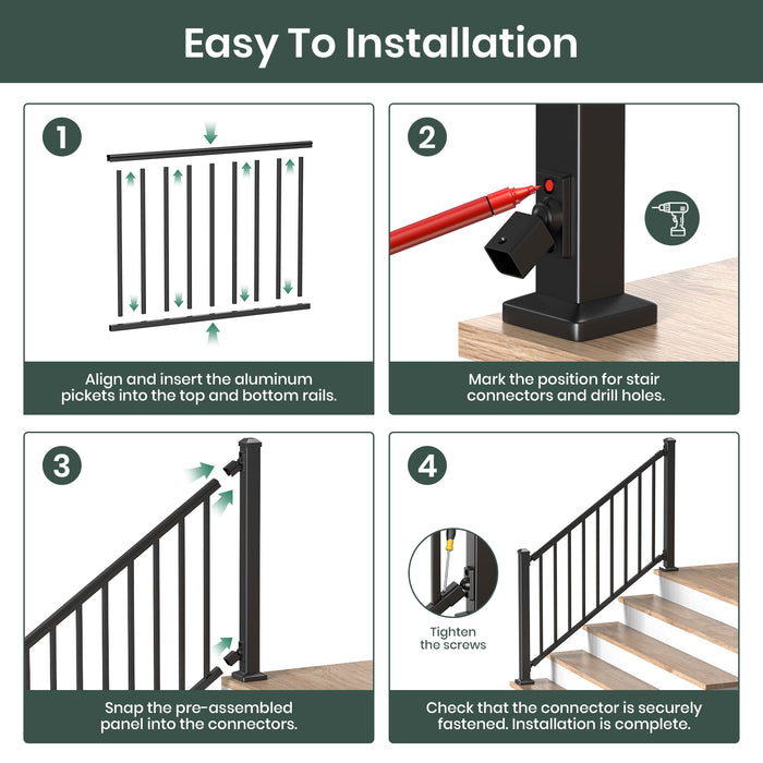 BLIKA 4FT/6FT/8FT Aluminum Stair Railing Panel