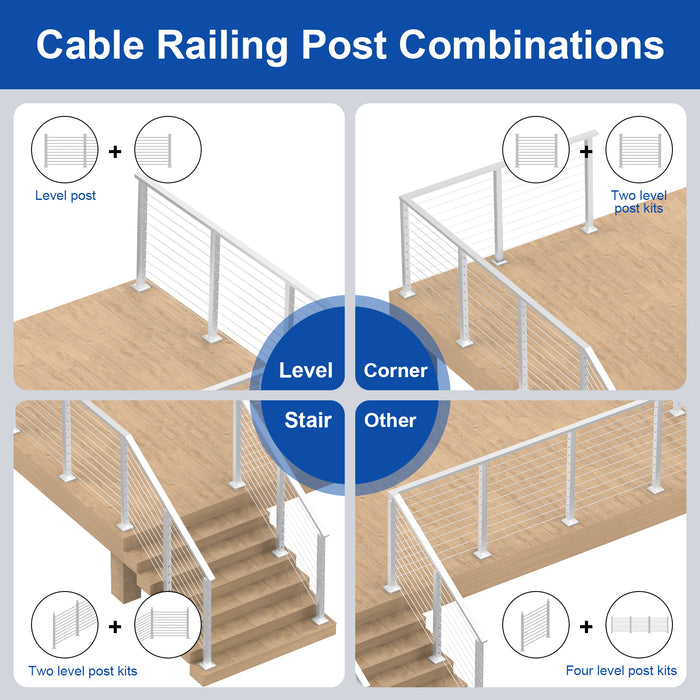 BLIKA 36" Brushed Stainless Steel Pre-Drilled Cable Railing Post for Stair Installations