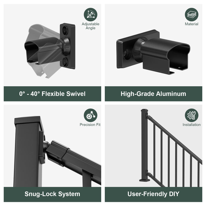 BLIKA Adjustable Aluminum Connector Kit for Stairs & Non-90° Deck Corners（0°-40°）