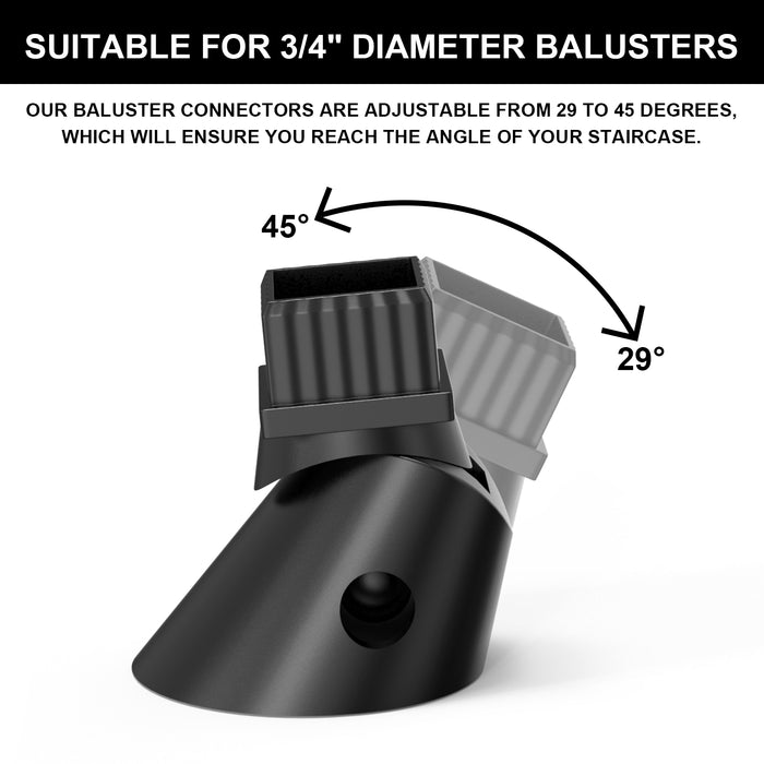 BLIKA Black Square 3/4" Adjustable Stair Baluster Connectors