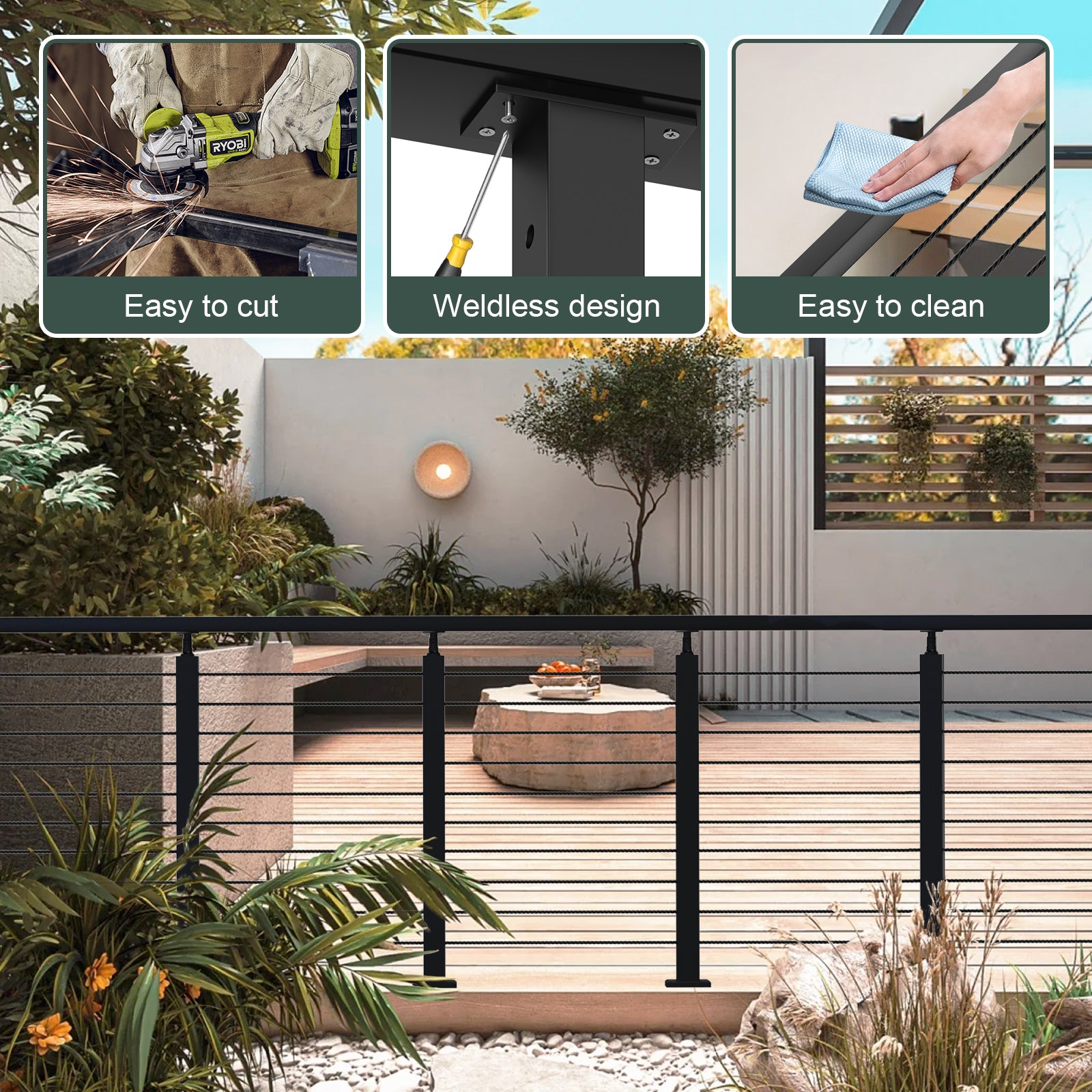 BLIKA  Stainless Steel Black Cable Railing Handrails