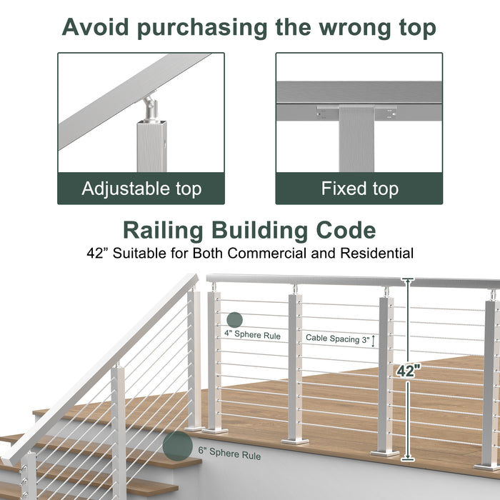 BLIKA 42" Brushed Stainless Steel Pre-Drilled Cable Railing Post for Stair Installations