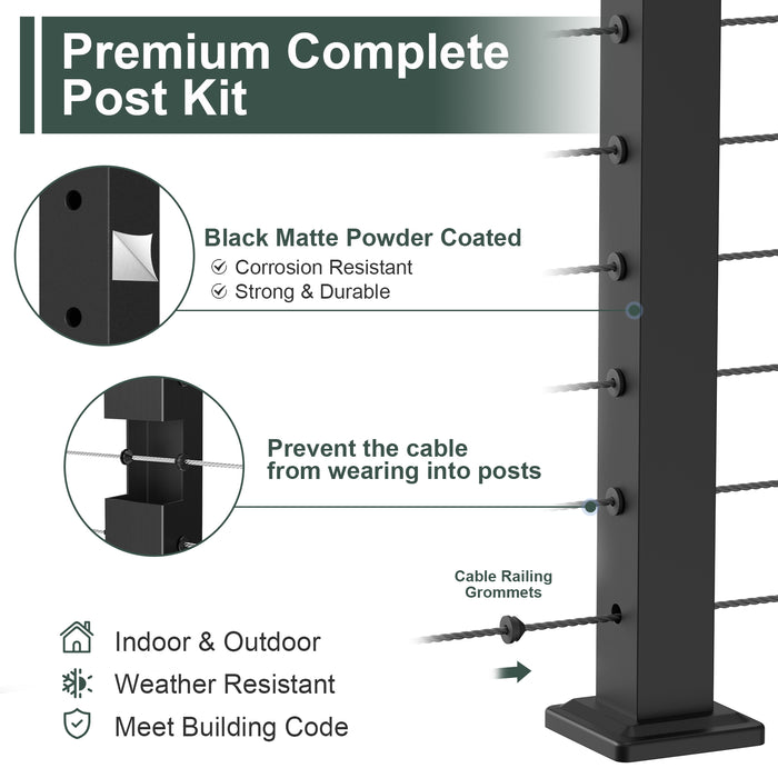 BLIKA 36" Level Drilled Cable Railing Post
