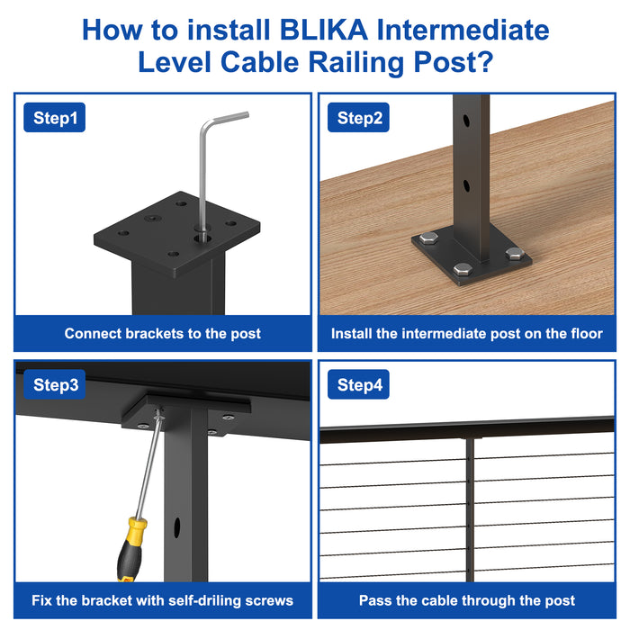 BLIKA Super Thin Intermediate Cable Railing Post