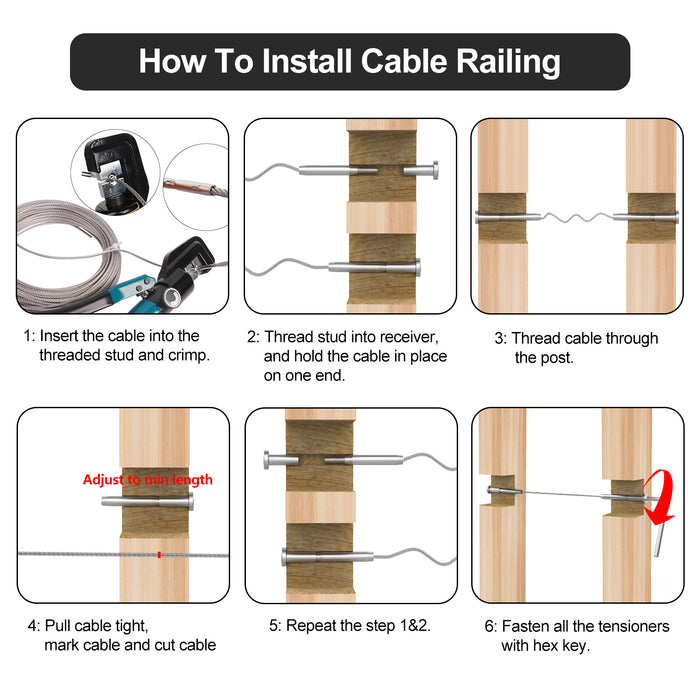 BLIKA 3/16" Invisible Cable Railing Kit for 2"x2" Wood & Metal Posts