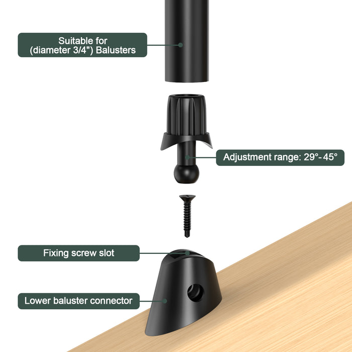 BLIKA black 3/4" Adjustable Stair Baluster Connectors