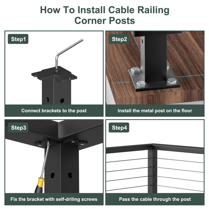 BLIKA 36" Level Drilled Cable Railing Corner Post