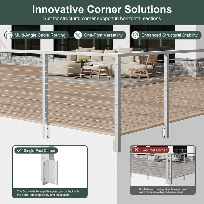 BLIKA 36" Level Drilled Brushed Stainless Side Mount Outer Corner Post