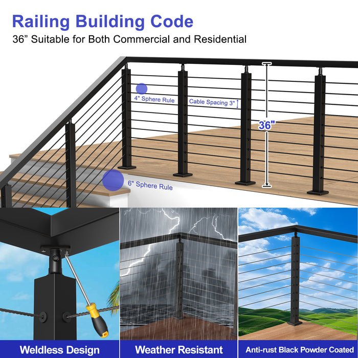 BLIKA 36" Cable Railing Corner Post