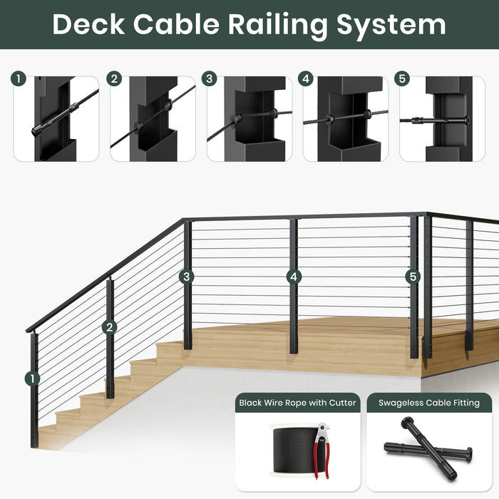 BLIKA 36" Upgraded Angle Drilled Side Mount Cable Railing Post