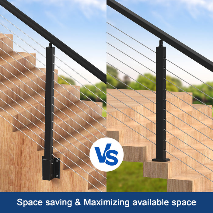 BLIKA 36" Angle Drilled Side Mount Post with Bracket for Cable Railing