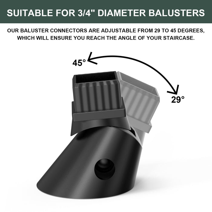 BLIKA Black Square 3/4" Adjustable Stair Baluster Connectors