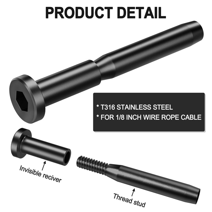 BLIKA 1/8" & 3/16" Black Invisible Swage Kit For Metal&Wood Post