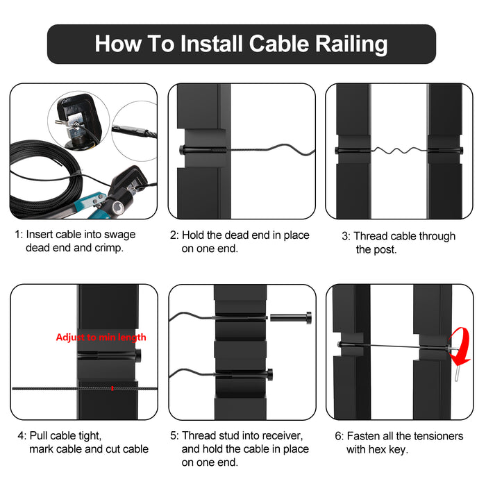 BLIKA 20 Pairs 1/8" Black Invisible Cable Railing Kit