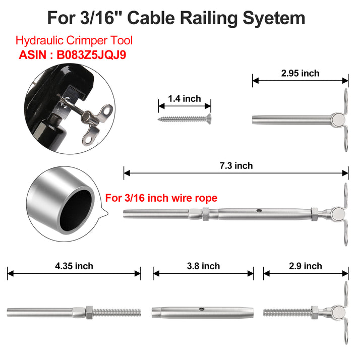 BLIKA Adjustable Angle 3/16" Cable Railing Kit for Wood Posts