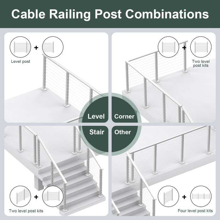 BLIKA 36'' & 42'' Brushed Stainless Steel Surface Mount Stair Cable Railing System DIY Kit (4FT - 20FT, Angled Drilled)