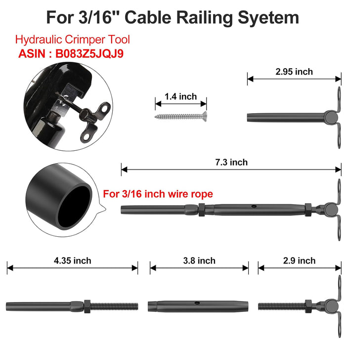 BLIKA Black Adjustable Angle 3/16" Cable Railing Kit for Wood Posts