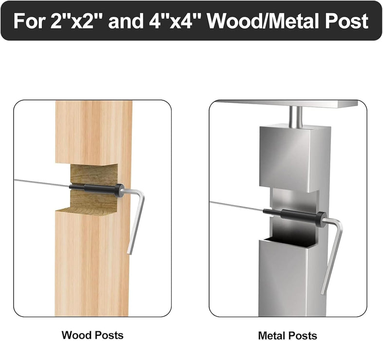BLIKA 1/8" & 3/16" Stainless Steel Invisible Receiver and Swage Stud End for 2"x2"Posts, Invisible Cable Railing Kit