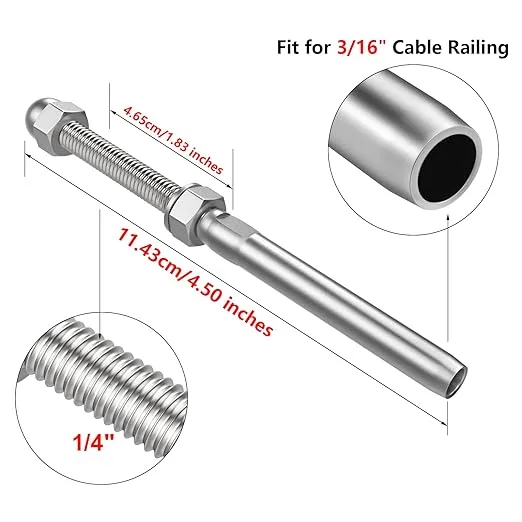 BLIKA 3/16" Cable Railing Swage Threaded Stud for 2"x2" Wood & Metal Posts