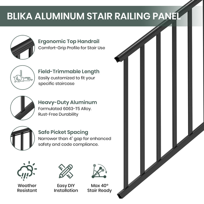 BLIKA 4FT/6FT/8FT Aluminum Stair Railing Panel