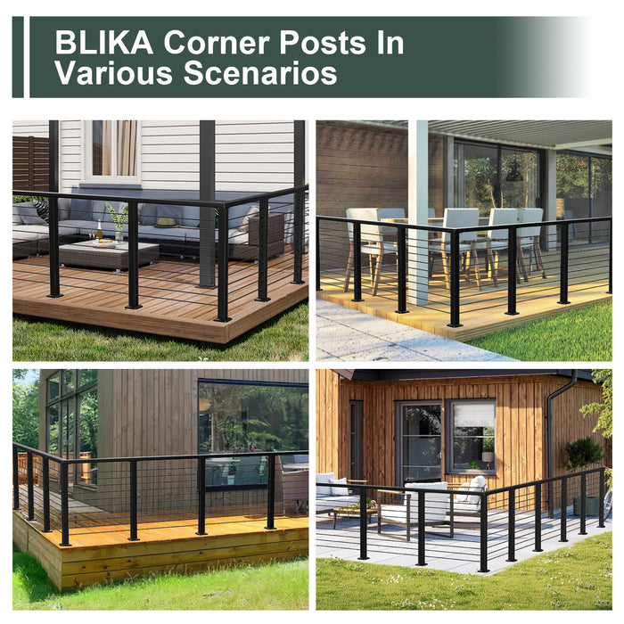 BLIKA 36" Level Drilled Cable Railing Corner Post
