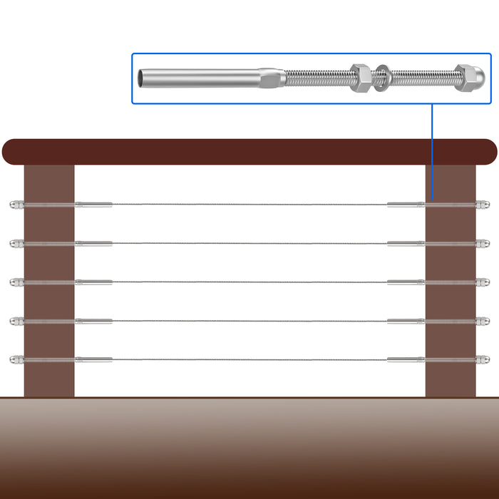 BLIKA 6" Swage Threaded Stud for 3/16" cable railing