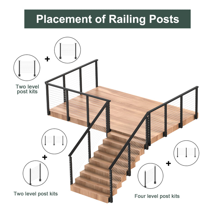 BLIKA 36" Level Drilled Side Mount Post with Bracket for Cable Railing
