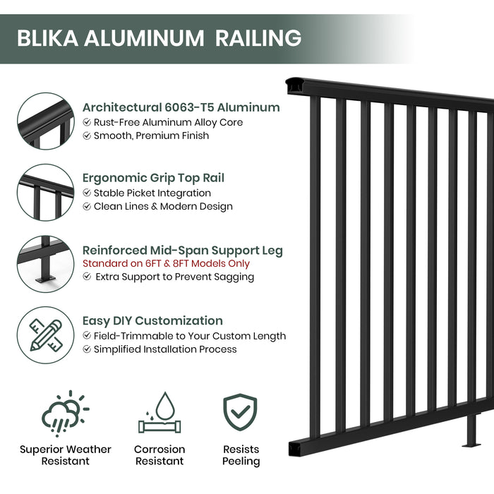 BLIKA 4FT/6FT/8FT Aluminum Level Railing Panel