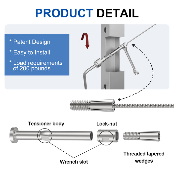 BLIKA Upgraded Swageless Cable Fittings for 3/16" Cable Railing