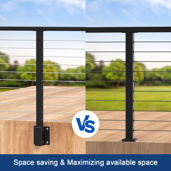 BLIKA 36" Level Drilled Side Mount Post with Bracket for Cable Railing