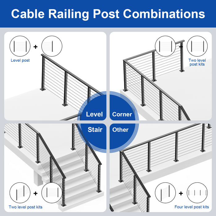 BLIKA 36" Level Drilled Cable Railing Corner Post