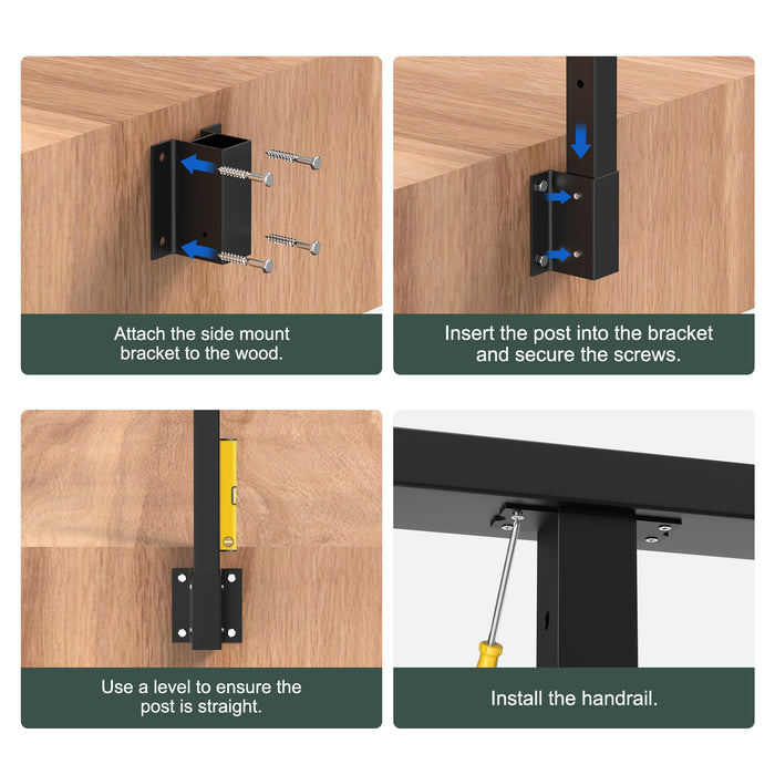 BLIKA 36" Angle Drilled Side Mount Post with Bracket for Cable Railing