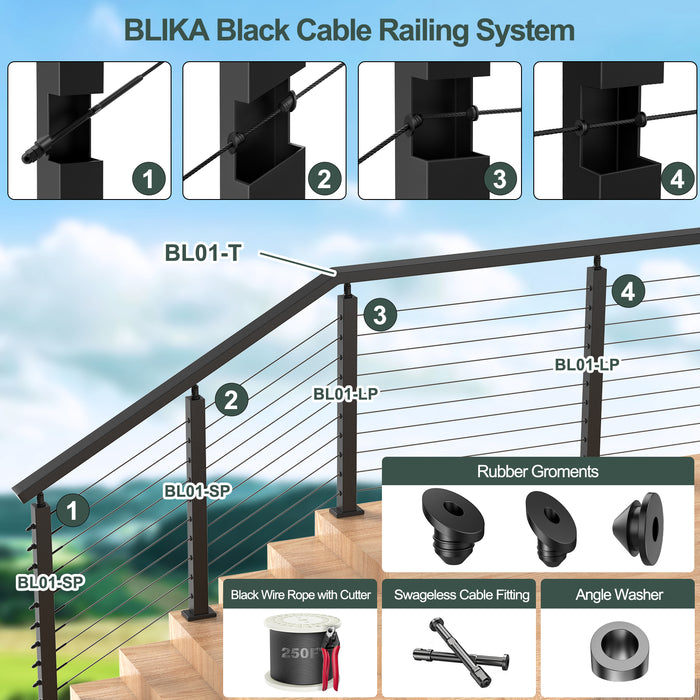 BLIKA  Stainless Steel Black Cable Railing Handrails