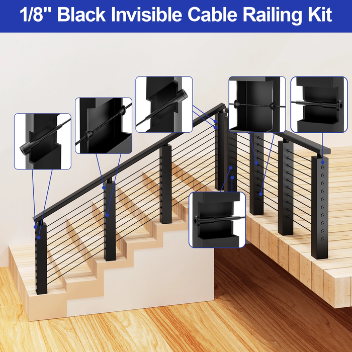 BLIKA Black Invisible Cable Railing Kit - Extended Version