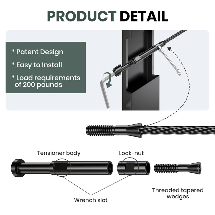 BLIKA Patented 1/8" & 3/16" Black Swageless Cable Fittings T316 For Metal&Wood Post