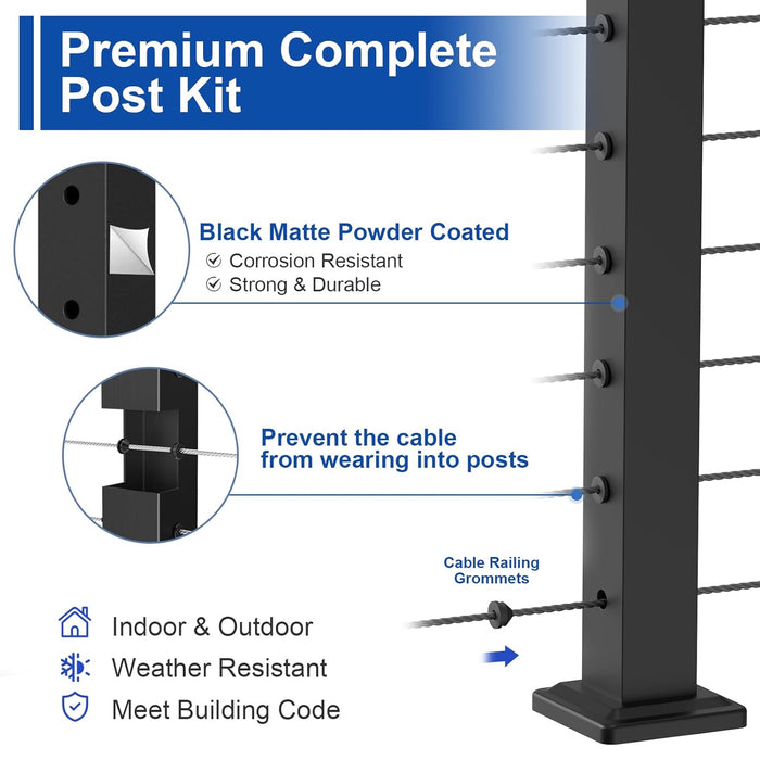 BLIKA 42" Level Drilled Cable Railing Post