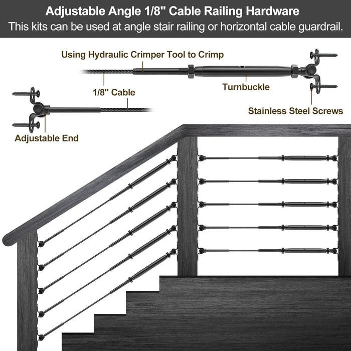 BLIKA Adjustable Angle 1/8" Cable Railing Kit