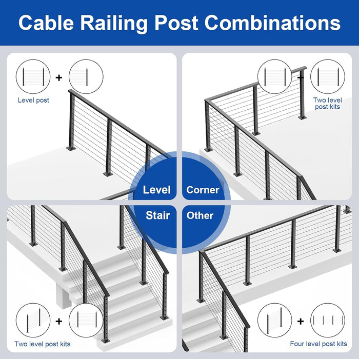 BLIKA 42" Level Drilled Cable Railing Post