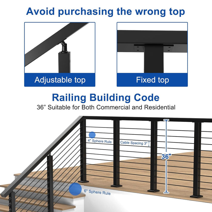 BLIKA 36" Level Drilled Cable Railing Post