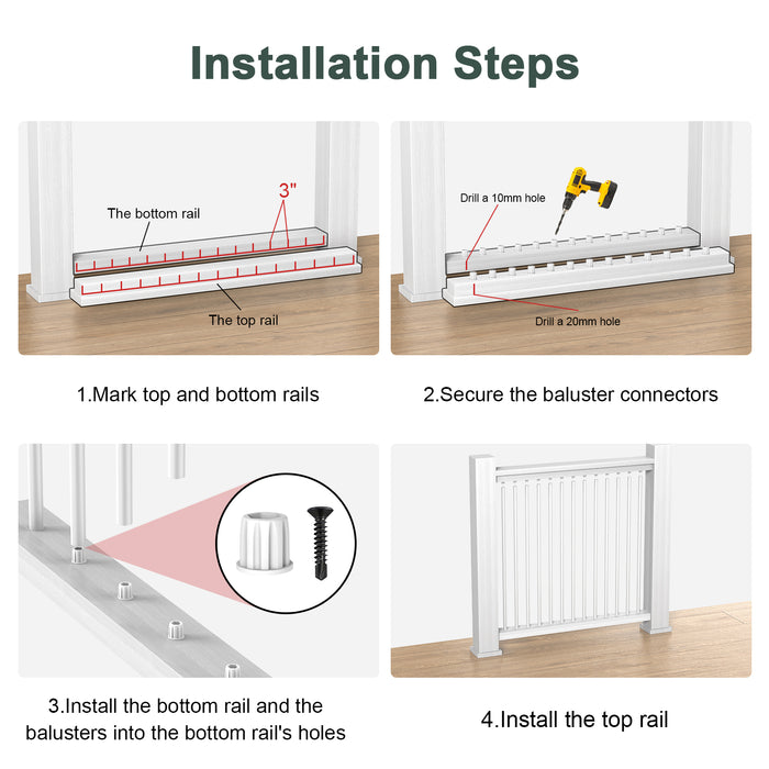 BLIKA 26“ 32” 36“ White Round Aluminum Balusters