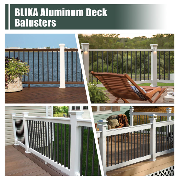 BLIKA 26" 32" 36" Black Square Aluminum Deck Balusters