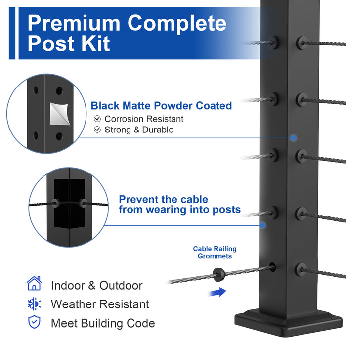 BLIKA 36" Level Drilled Cable Railing Corner Post