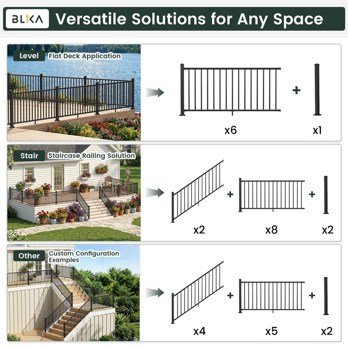 BLIKA 36" Stair Aluminum Railing & 39" Post System DIY Kit（4FT-20FT）